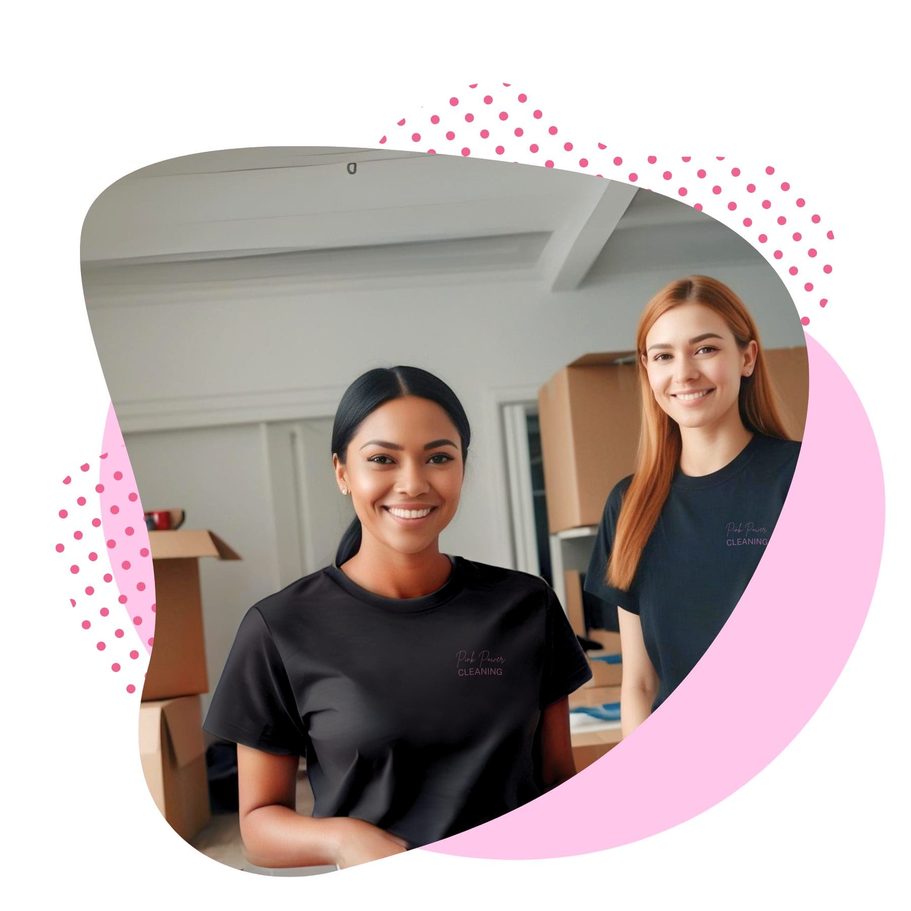 Two smiling Pink Power Cleaning team members, ready to provide exceptional cleaning services.