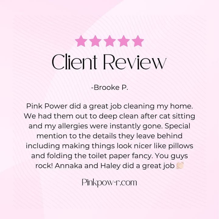 Client review highlighting a cleaning service by Pink Power